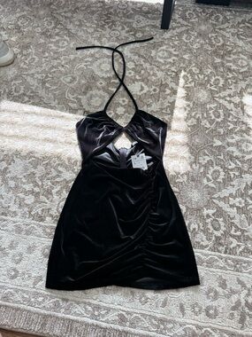Zara Black Velvet Halter Mini Dress -